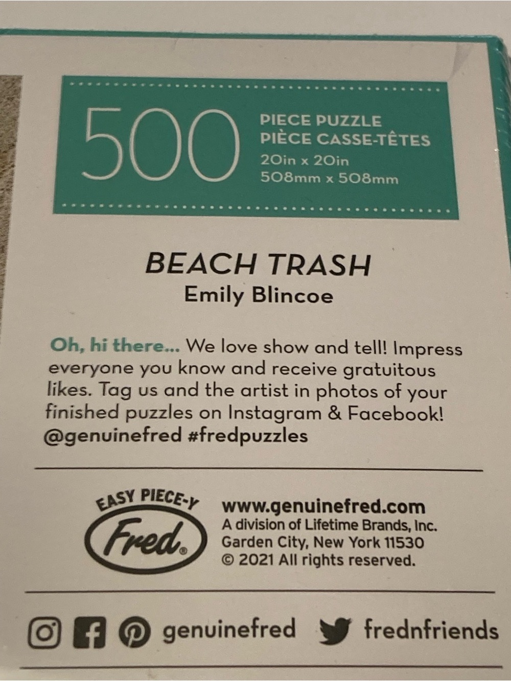 NEW Beach Trash 500 Piece Emily Blincoe Art Puzzle Genuine Fred 20” x 20” Size - Picture 5 of 8